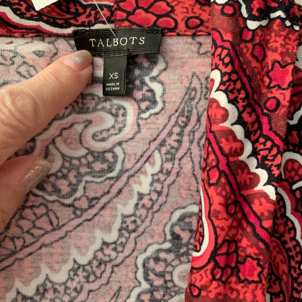 Talbots Wrap Style Rouched Red Print Top - Xs - image 2